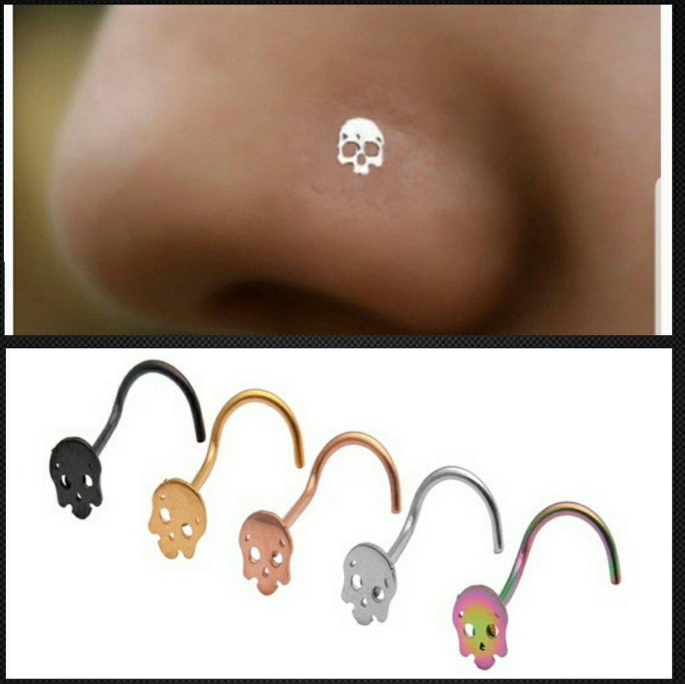 SKULL NOSE RING STUD - Picture 1 of 2